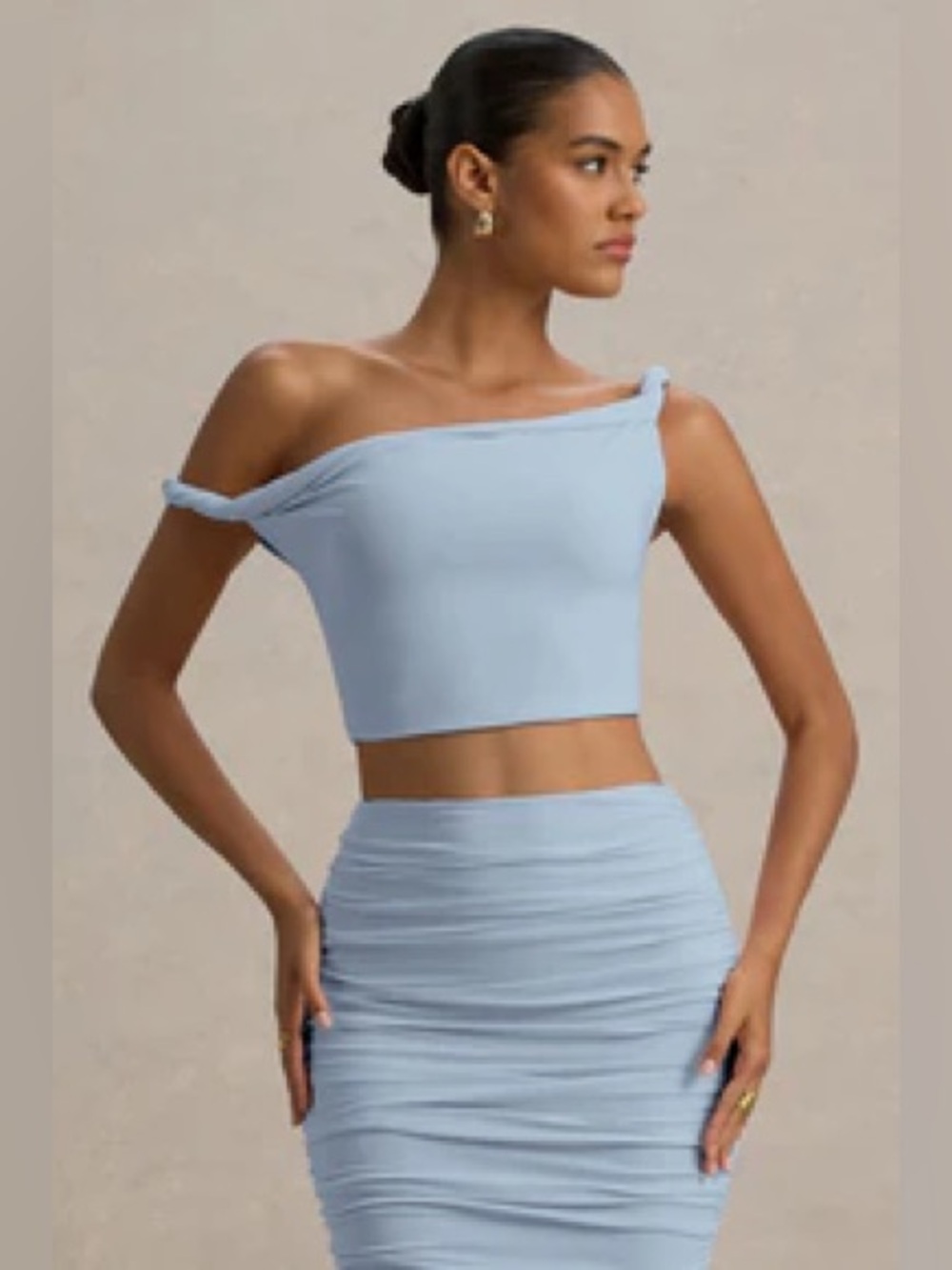 Club L. London Powder Blue Twisted Asymmetric Crop Top